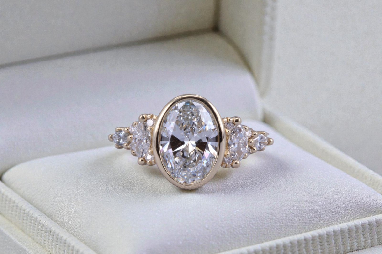 Custom-made low profile engagement ring for Escondido couples