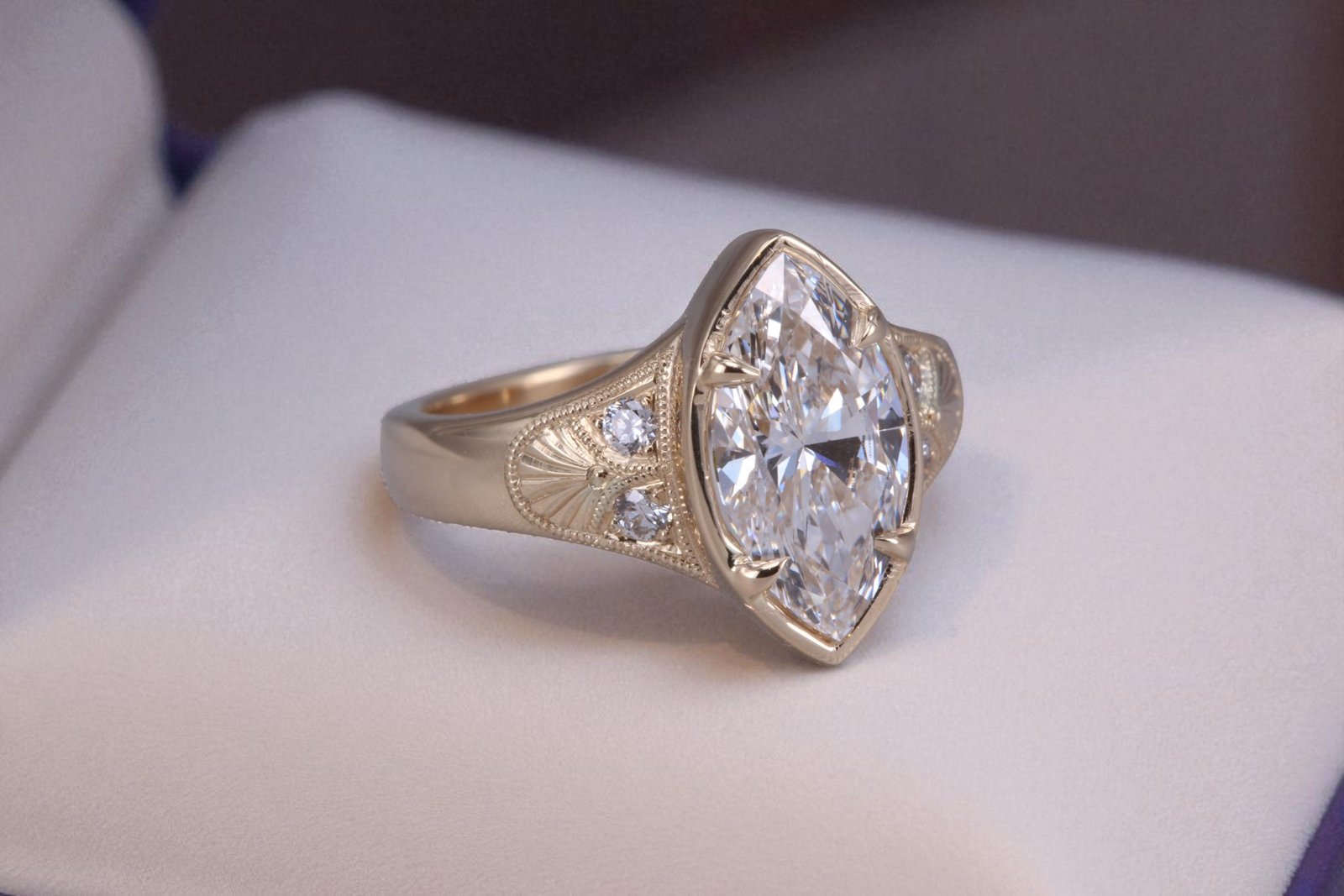 Hand milgrained diamond ring for Escondido couples