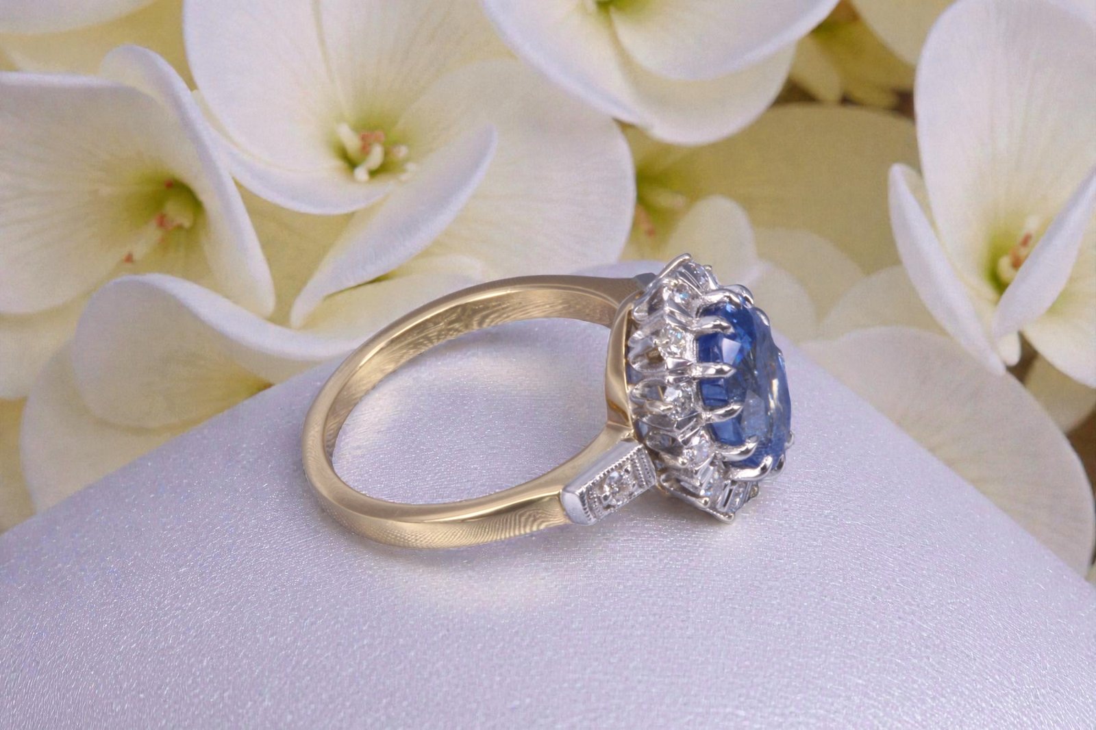 Handcrafted sapphire and diamond ring for couples in Escondido