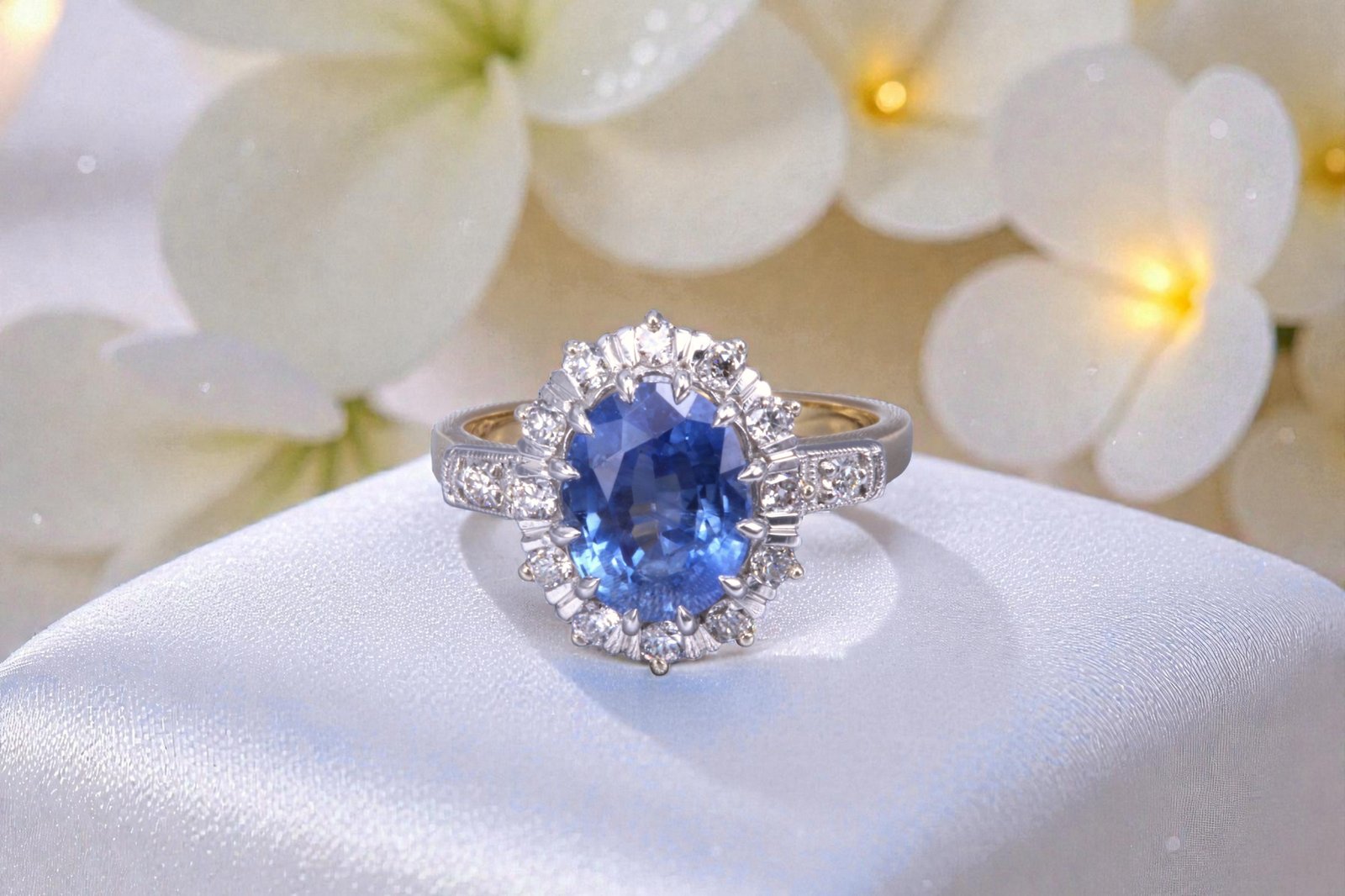 Custom sapphire and diamond engagement ring for couples in Escondido