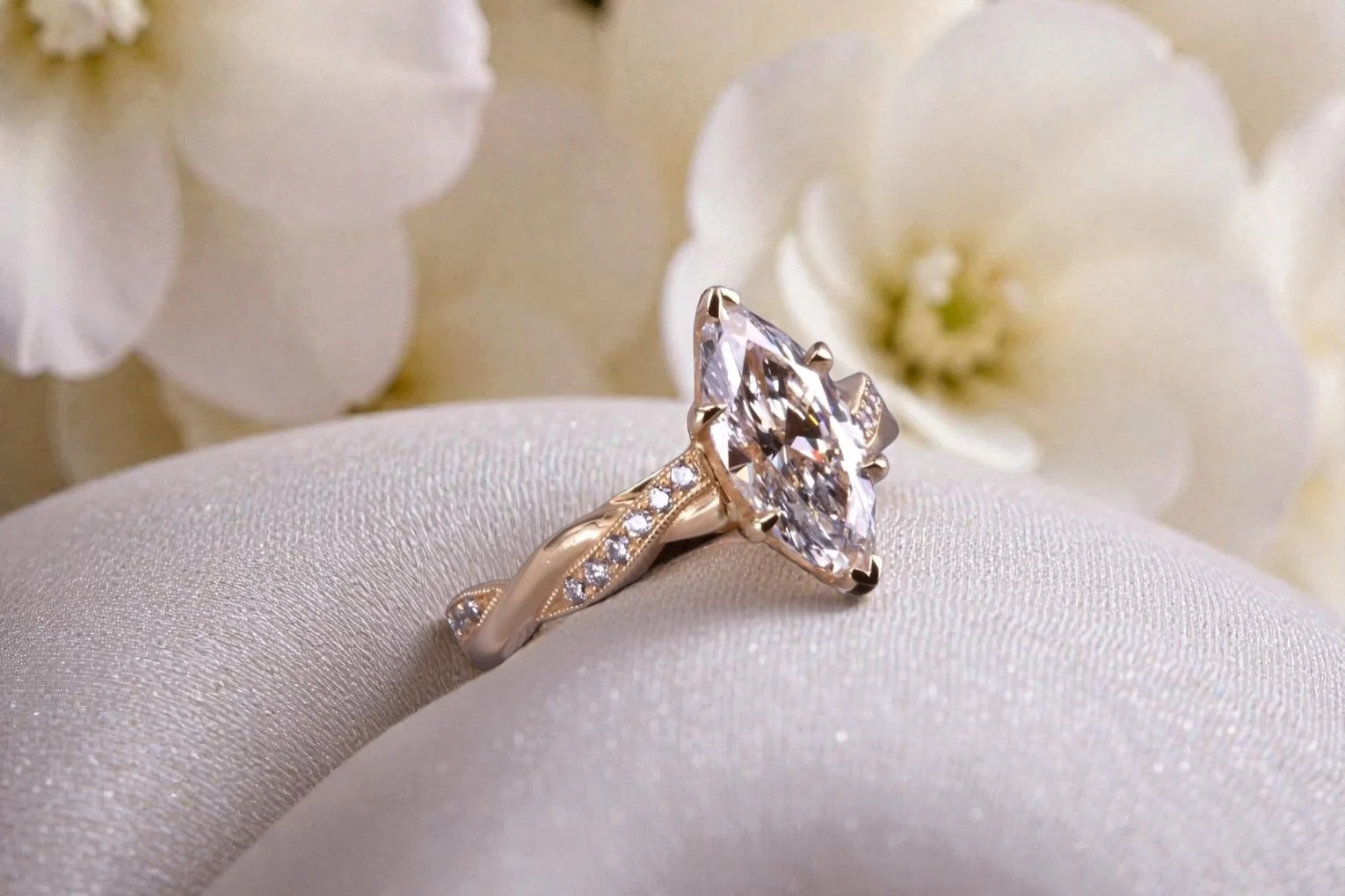 Custom marquise diamond ring for couples in Escondido