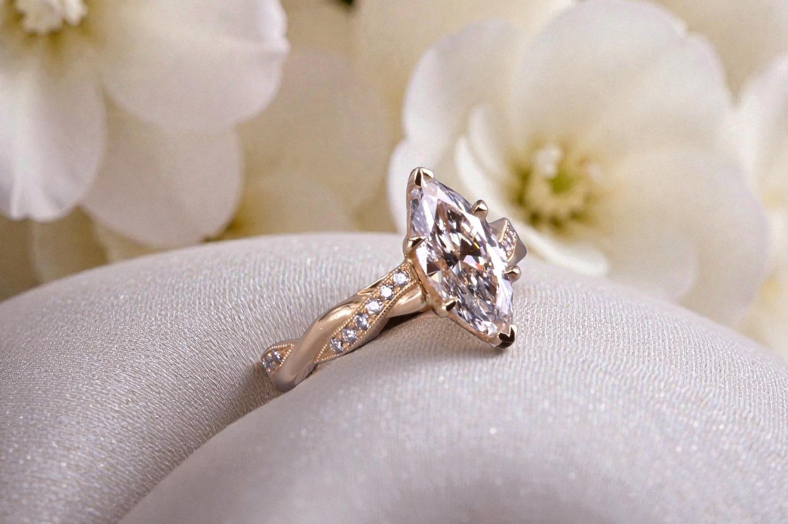 Custom marquise diamond ring for couples in Escondido